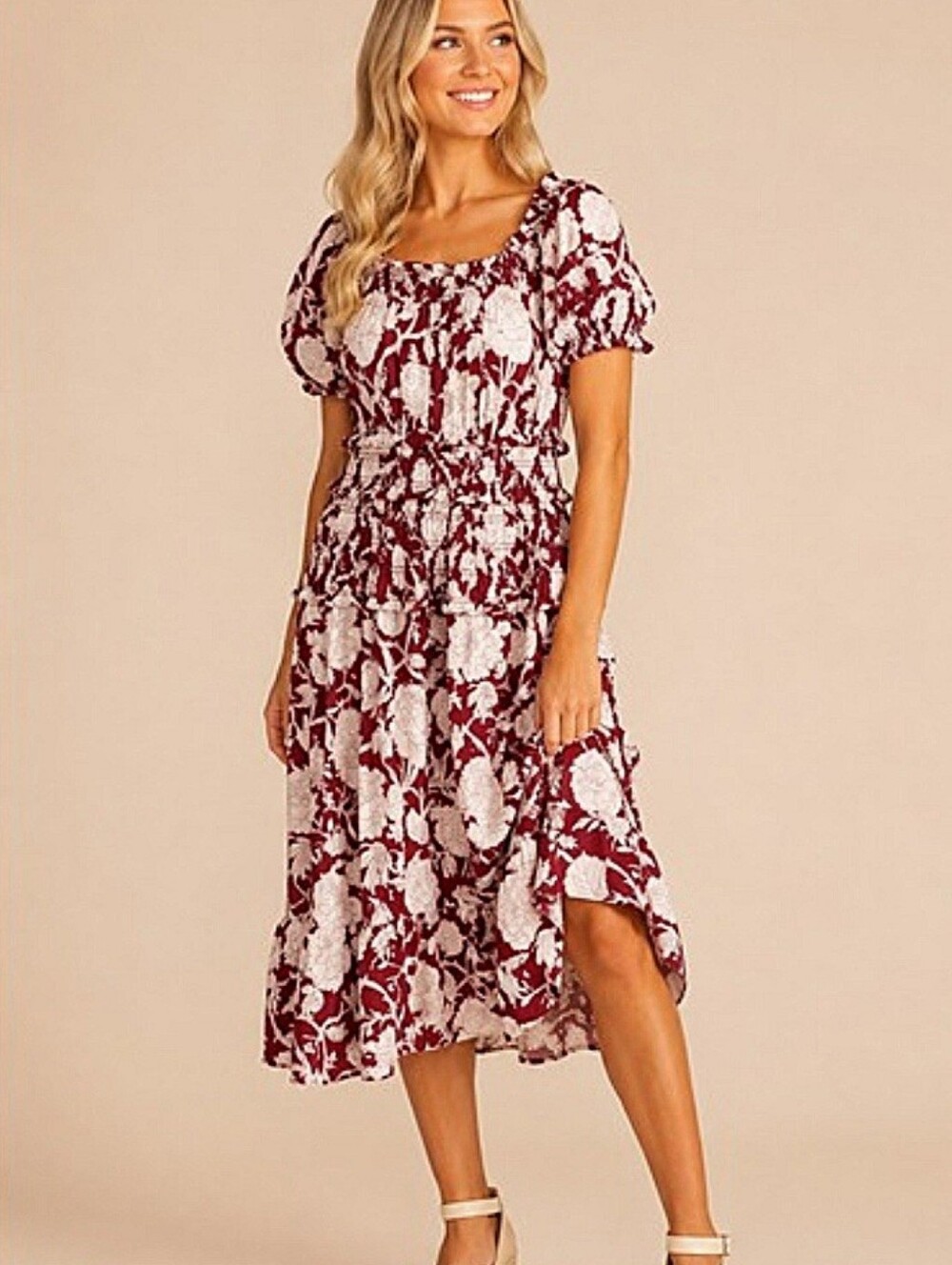 Time And Tru Floral Smocked Midi Dress
